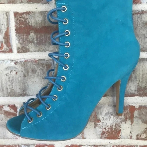 ShuEsq Turquoise Thigh High Lace Up Peep - Picture 11 of 11